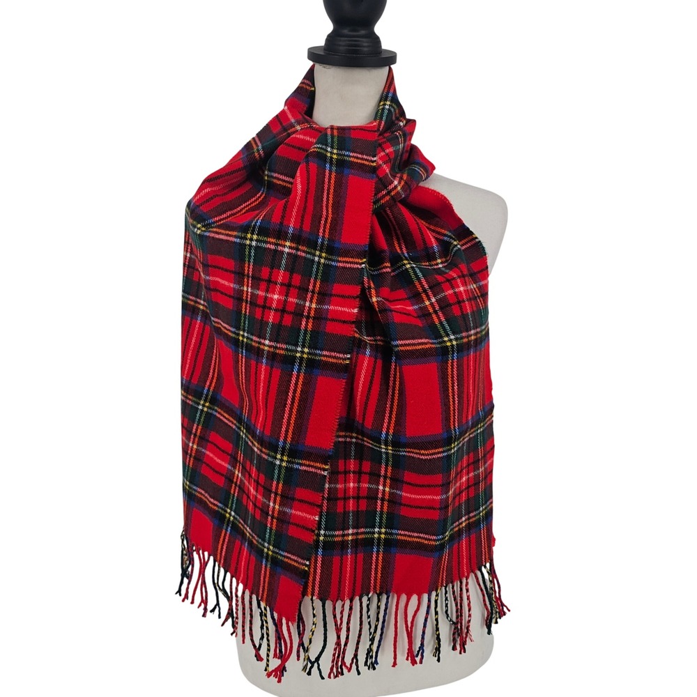 Cashmere Plaid Scarf OS Red Royal Stewart Tartan Preppy Academia Scotland Luxury